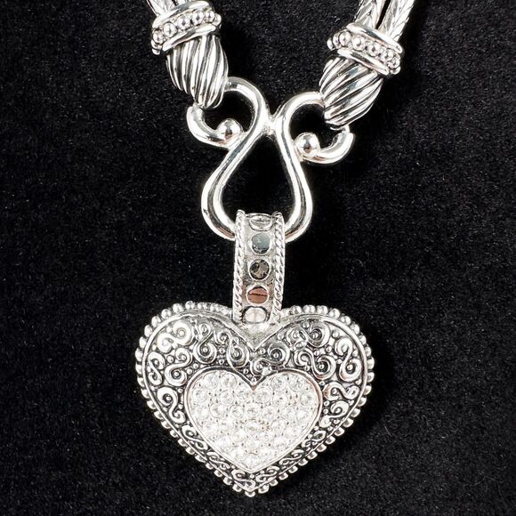 Lia Sophia Retired Love Dust Necklace Silver Tone Heart Pendant Crystals 17-20" - Picture 1 of 8